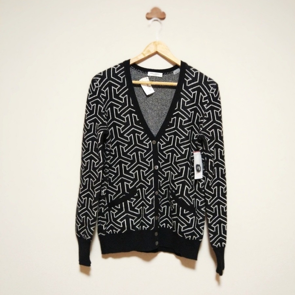 Equipment Monochrome Knit Cardigan Equipment Femme black and ivory ca